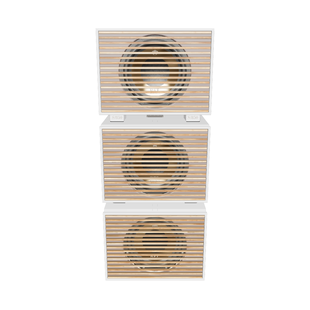 REL Series S 850 Line Array White Wood Grill