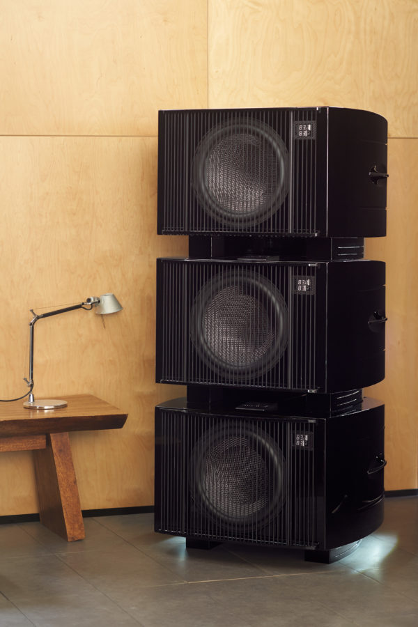 Three vertically stacked subwoofers